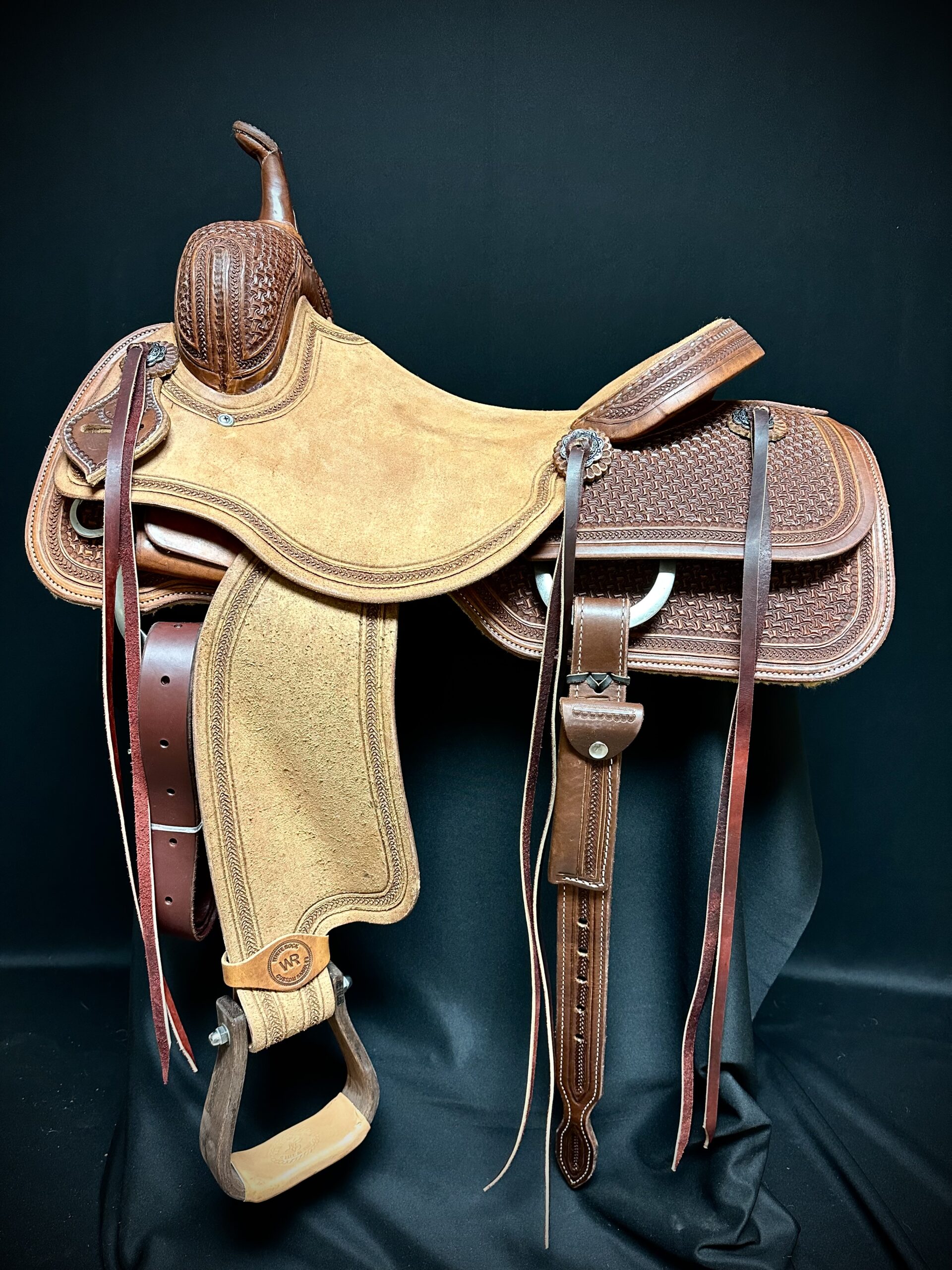 White Rock Cutting Saddle with Spide tooling and Braid Border